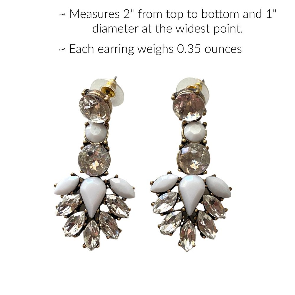 Statement Chandelier Earrings Clear and White Stones Stud Post for Pierced Ears - Picture 2 of 4